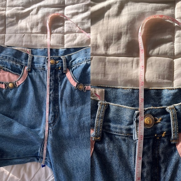 Vintage Cache High Waisted Blue Jeans with Pink Leather Accents 6 - Picture 12 of 16